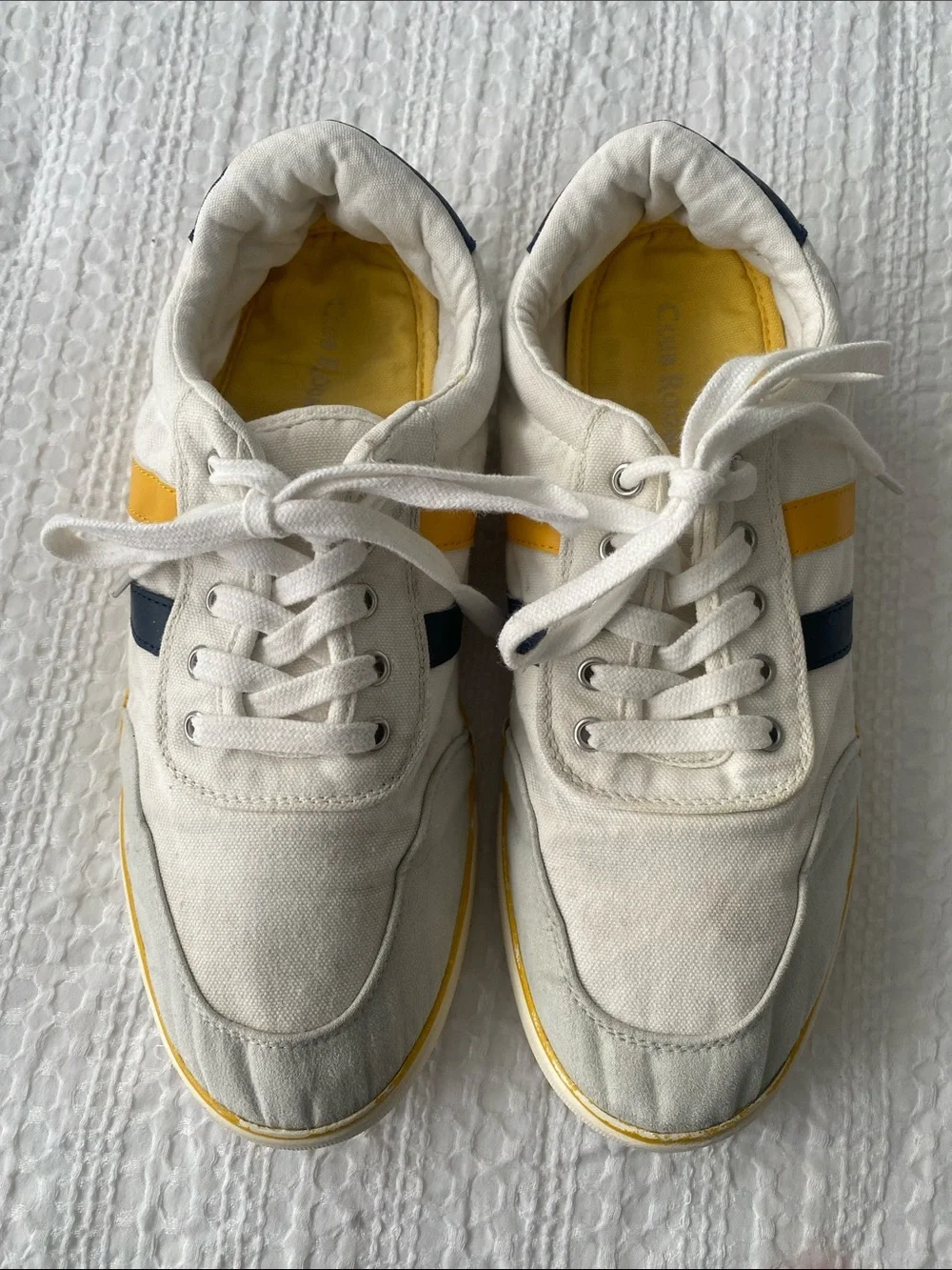 Club Room White Canvas Kids Sneakers with Yellow & Navy Stripes